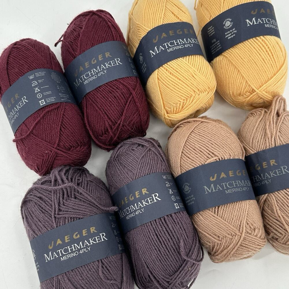 8 Jaeger Matchmaker Merino Wool Yarn Fall Colors Auburn Camel Yellow Slate